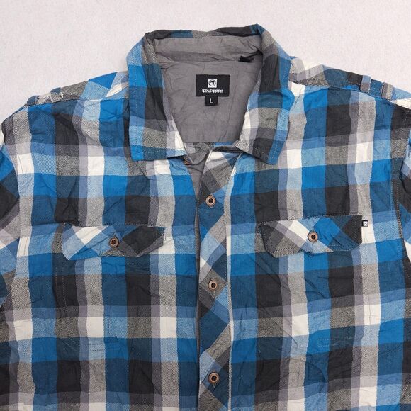 Ocean Current Gingham Flannel Long Sleeve Button Shirt Mens Size L Blue Gray - Picture 1 of 10